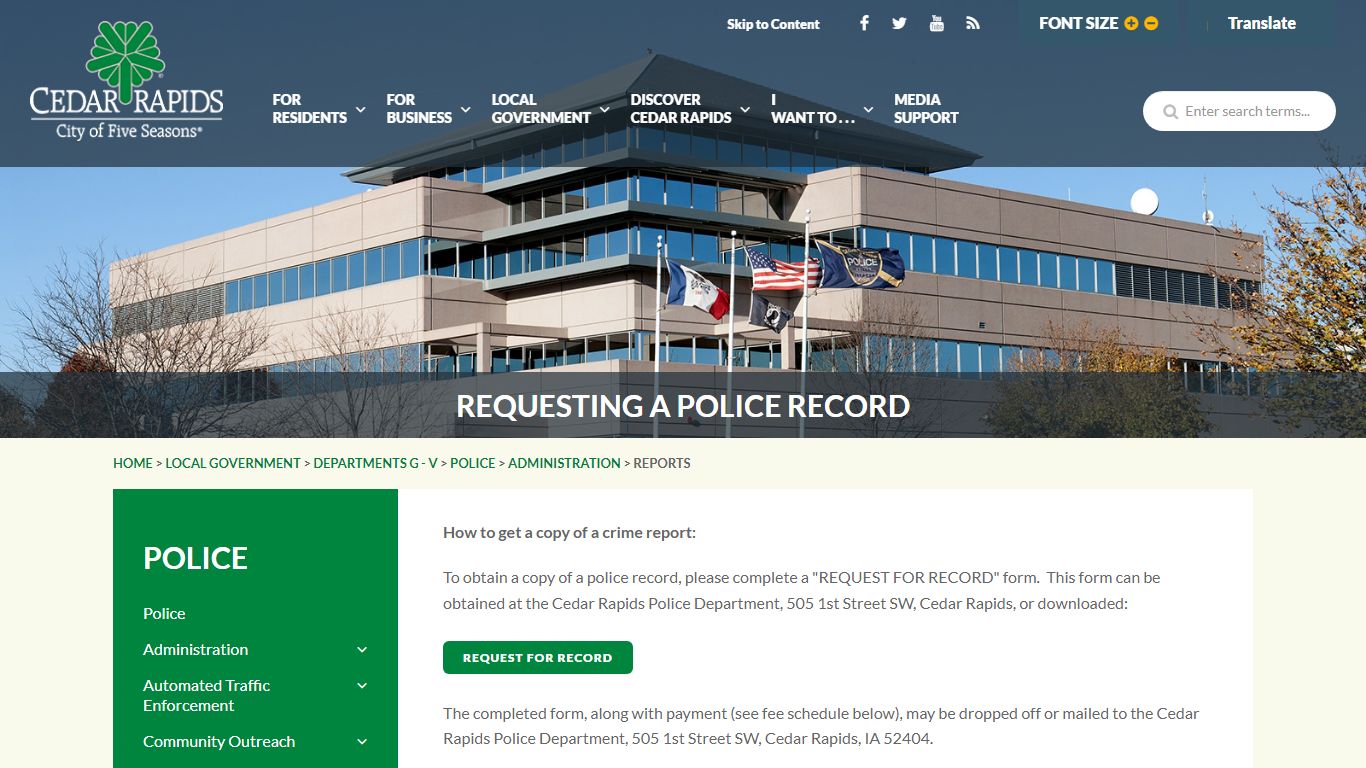Requesting a Police Record - Cedar Rapids, Iowa