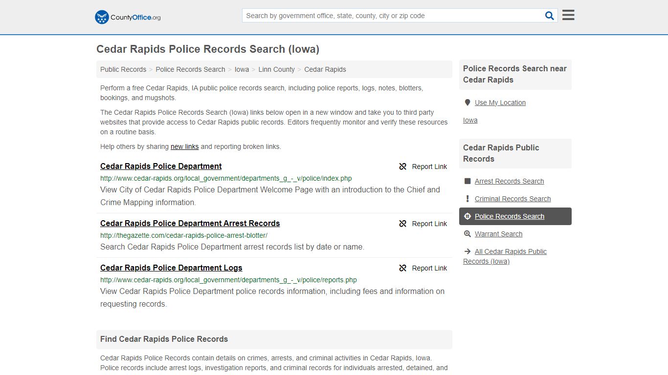 Cedar Rapids Police Records Search (Iowa) - County Office