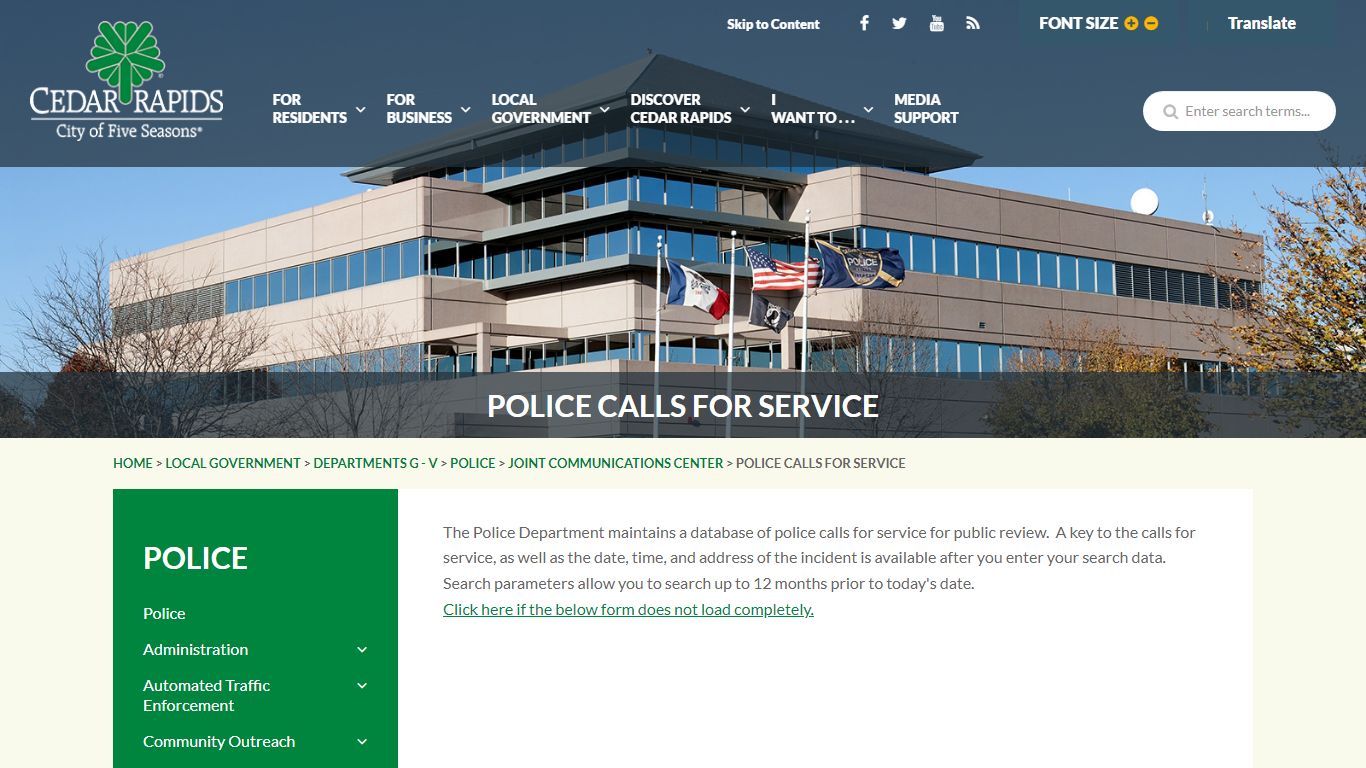 Police Calls For Service - Cedar Rapids, Iowa