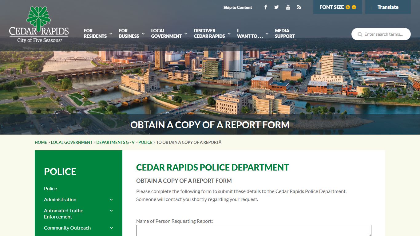 OBTAIN A COPY OF A REPORT FORM - Cedar Rapids, Iowa